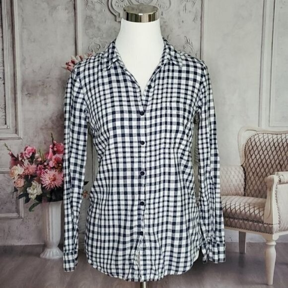 𝅺splendid Black White Plaid Long Sleeve Checkered Button Down Shirt Top Size XS - Picture 3 of 11
